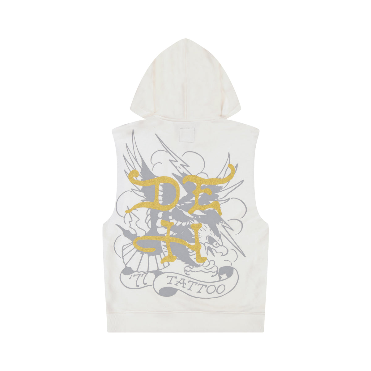 Panther Snake Fleece Cut Off Hoodie IVORY | Ed Hardy