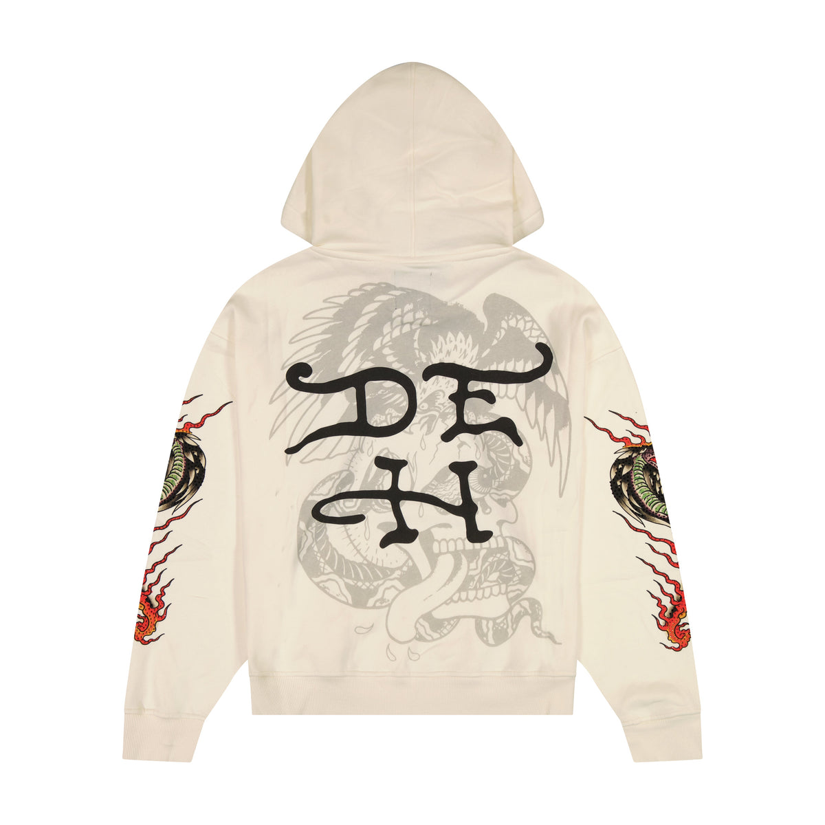 Panther Flame Rhinestone Boxy Fleece Hoodie IVORY | Ed Hardy