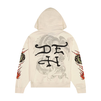 Panther Flame Rhinestone Boxy Fleece Hoodie IVORY | Ed Hardy
