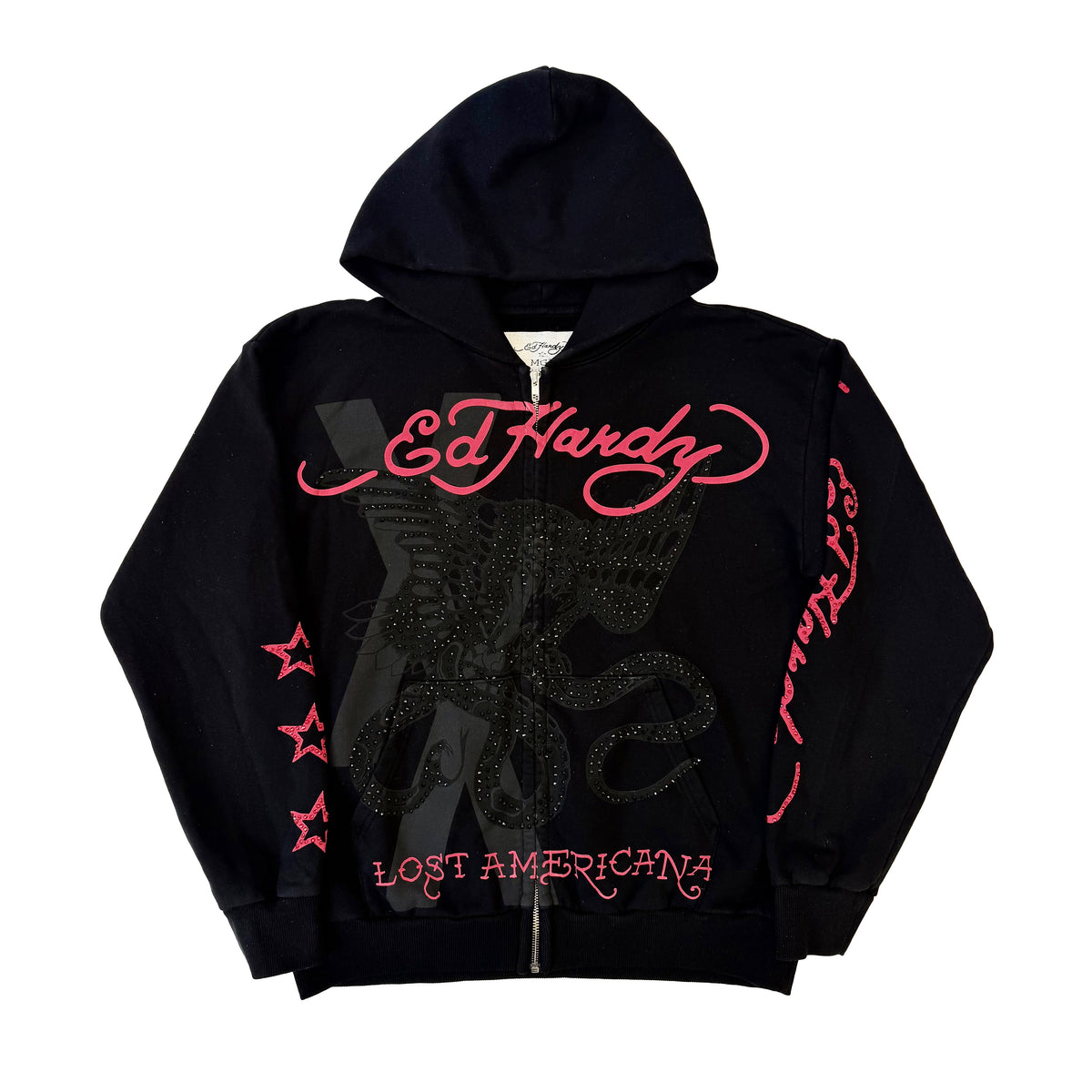 Flames Rhinestone Hoodie VTG BLACK | Ed Hardy