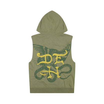 Dagger Rose Fleece Cut Off Hoodie LT OLIVE | Ed Hardy