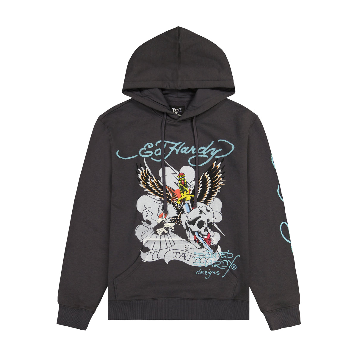 77 Eagle Fleece Pullover Hoodie CHARCOAL | Ed Hardy