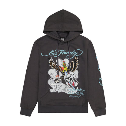 77 Eagle Fleece Pullover Hoodie CHARCOAL | Ed Hardy