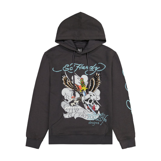 77 Eagle Fleece Pullover Hoodie CHARCOAL | Ed Hardy