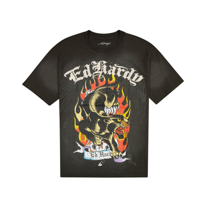 Panther Flame Boxy Tee SUNFADE GREY | Ed Hardy