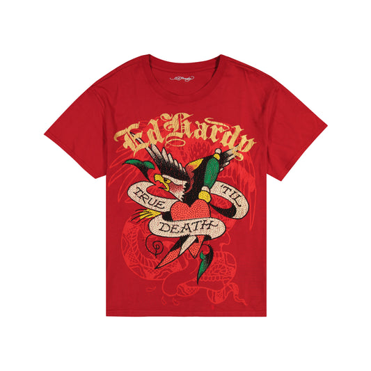 True Eagle Rhinestone Boxy Tee TANGO RED | Ed Hardy