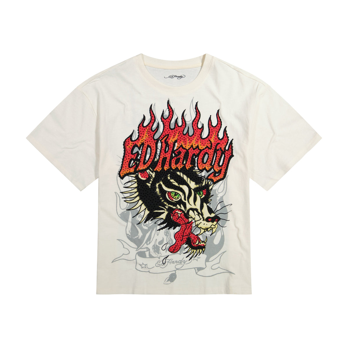 Wolf Head Rhinestone Boxy Tee | Men's Y2K Boxy Tee | Ed Hardy IVORY | Ed Hardy