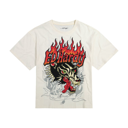 Wolf Head Rhinestone Boxy Tee | Men's Y2K Boxy Tee | Ed Hardy IVORY | Ed Hardy