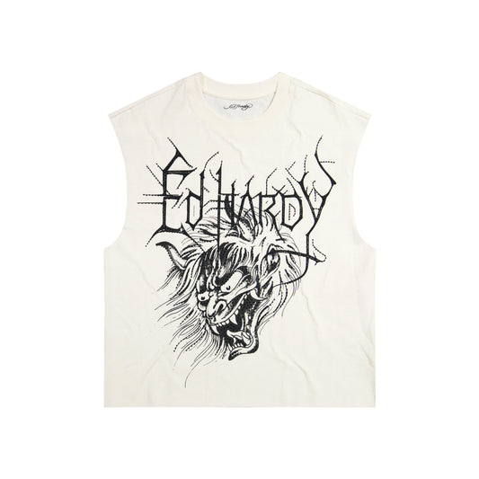Demon Head Rhinestone Boxy Cropped Tee | Men's Tee | Ed Hardy IVORY | Ed Hardy