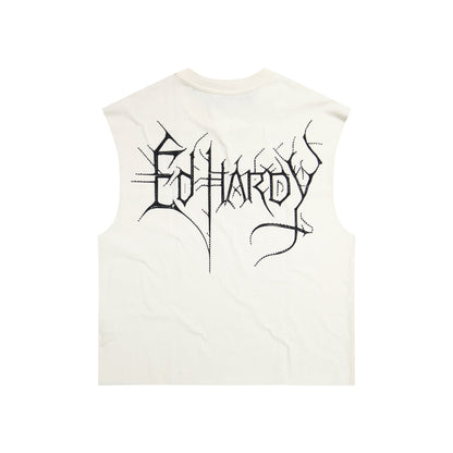 Demon Head Rhinestone Boxy Cropped Tee | Men's Tee | Ed Hardy IVORY | Ed Hardy