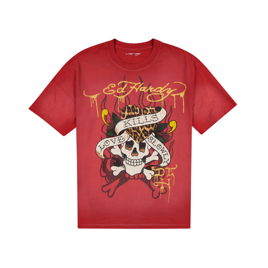 LKS Skull Boxy Tee SUNFADE RED | Ed Hardy