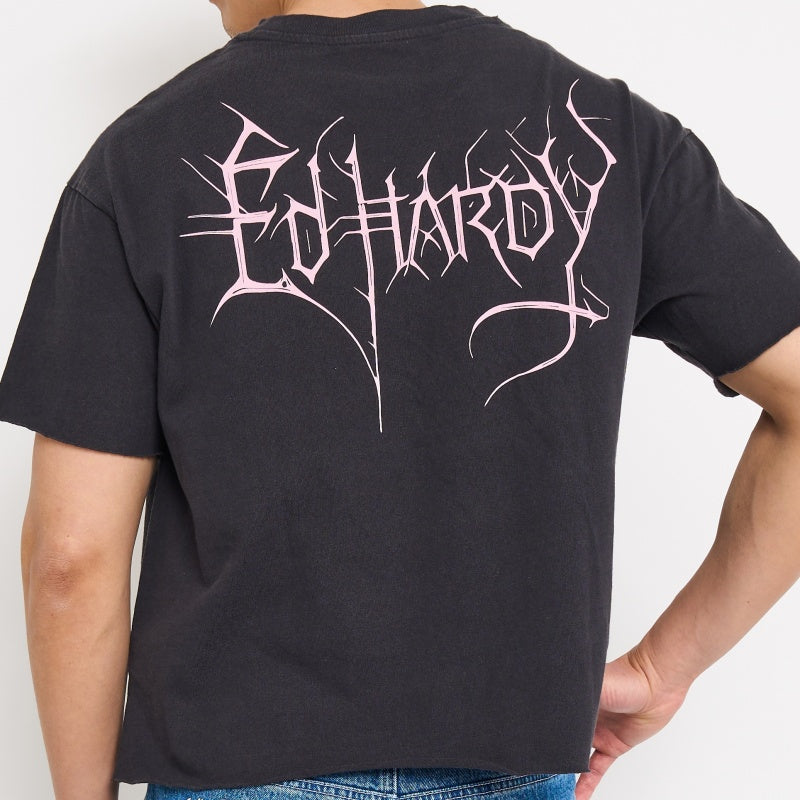 Spider Skull Boxy Cropped Tee | Men's Y2K Tee | Ed Hardy MINERAL GREY | Ed Hardy