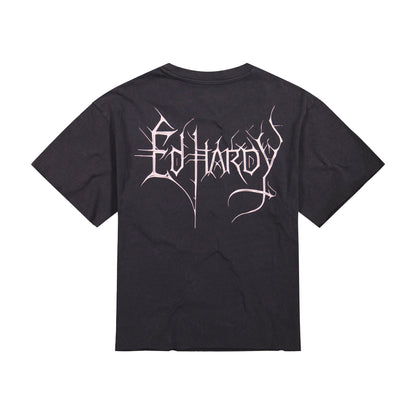 Spider Skull Boxy Cropped Tee | Men's Y2K Tee | Ed Hardy MINERAL GREY | Ed Hardy