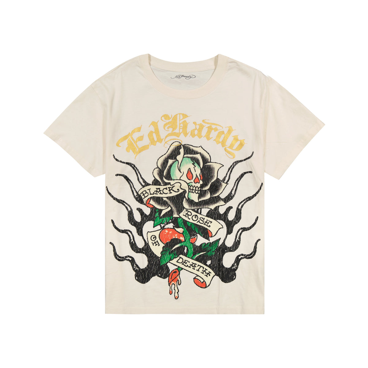 Black Rose Boxy Tee VINTAGE IVORY | Ed Hardy