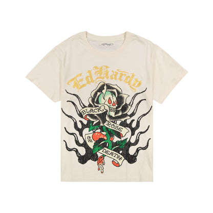 Black Rose Boxy Tee VINTAGE IVORY | Ed Hardy