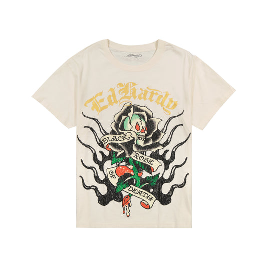Black Rose Boxy Tee VINTAGE IVORY | Ed Hardy