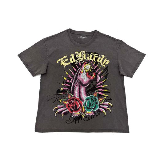 Panther Rose Boxy Tee CHARCOAL | Ed Hardy
