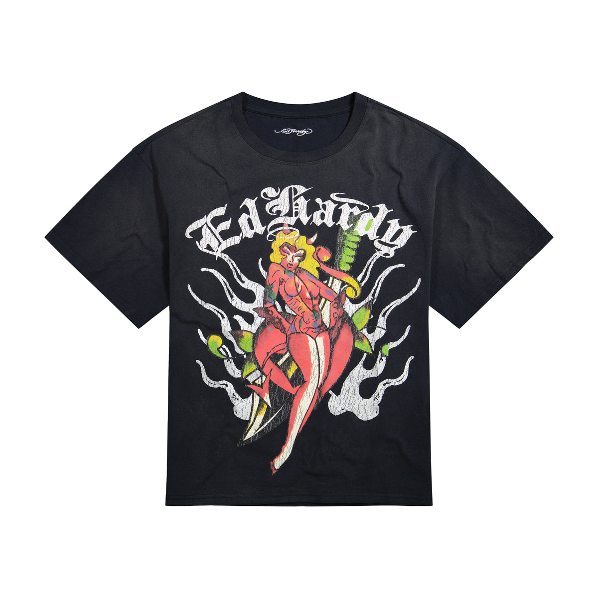 Dagger Pinup Boxy Tee | Men's Y2K Tee | Ed Hardy SUNFADE BLACK | Ed Hardy