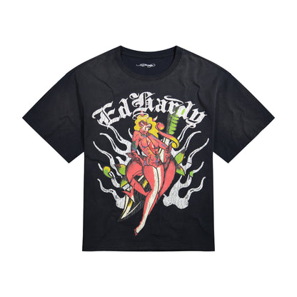 Dagger Pinup Boxy Tee | Men's Y2K Tee | Ed Hardy SUNFADE BLACK | Ed Hardy