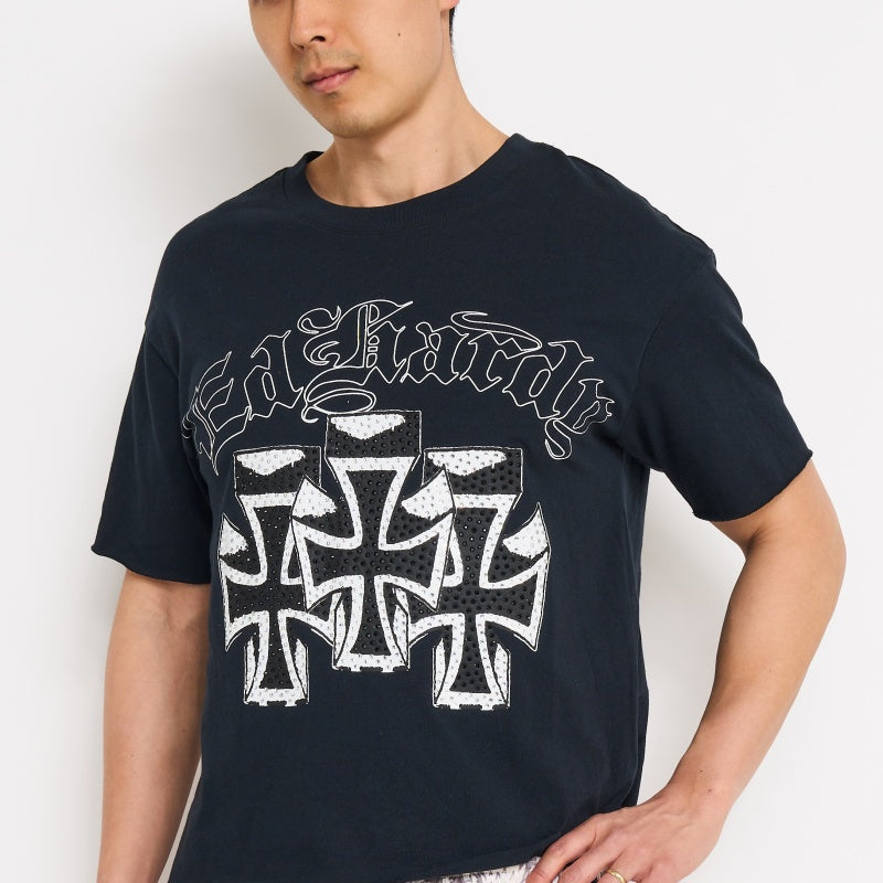 Crosses Rhinestone Boxy Cropped Tee | Men's Y2K Tee | Ed Hardy BLACK | Ed Hardy