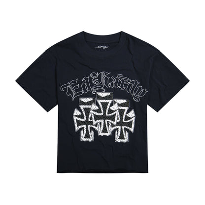 Crosses Rhinestone Boxy Cropped Tee | Men's Y2K Tee | Ed Hardy BLACK | Ed Hardy