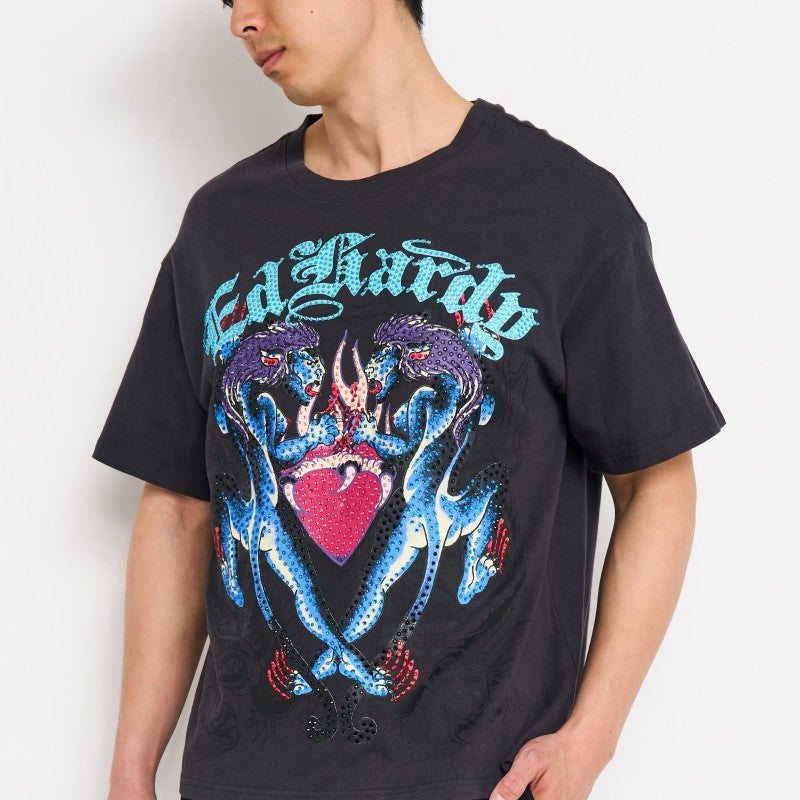 Panteras Rhinestone Boxy Tee DARK GREY | Ed Hardy
