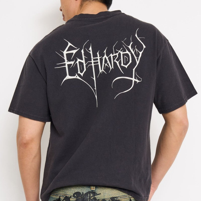 Cross Skulls Boxy Tee | Men's Y2K Tee | Ed Hardy MINERAL GREY | Ed Hardy