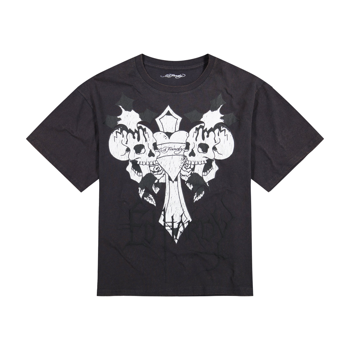 Cross Skulls Boxy Tee | Men's Y2K Tee | Ed Hardy MINERAL GREY | Ed Hardy
