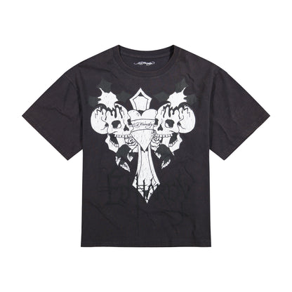 Cross Skulls Boxy Tee | Men's Y2K Tee | Ed Hardy MINERAL GREY | Ed Hardy