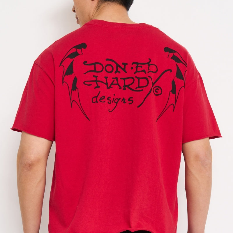 Skull Roses Boxy Cropped Tee | Men's Y2K Tee | Ed Hardy MINERAL RED | Ed Hardy
