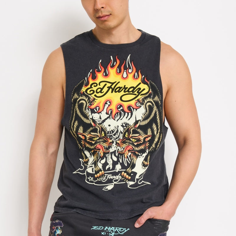 Wolves Mens Cut Off Tee | Men's Tee | Ed Hardy MINERAL GREY | Ed Hardy