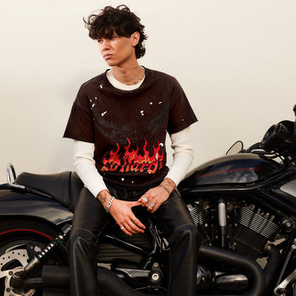 Eagle Flame Cropped Mens Boxy Tee SUNFADE GREY | Ed Hardy