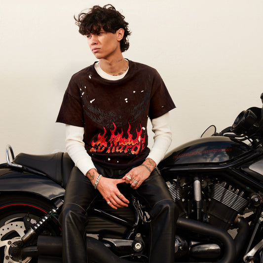 Eagle Flame Cropped Mens Boxy Tee SUNFADE GREY | Ed Hardy