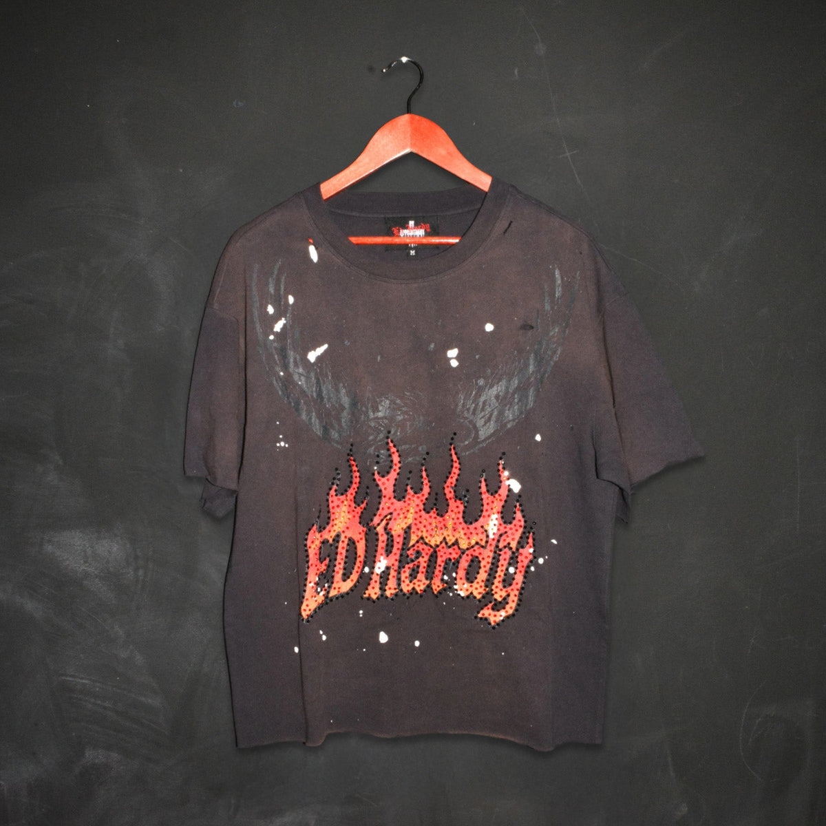 Eagle Flame Cropped Mens Boxy Tee SUNFADE GREY | Ed Hardy