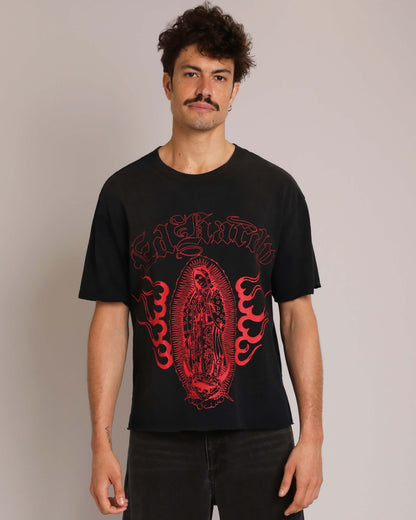 Mary Dragons Boxy Cropped Tee | Men's Y2K Boxy Tee | Ed Hardy SUNFADE BLACK | Ed Hardy