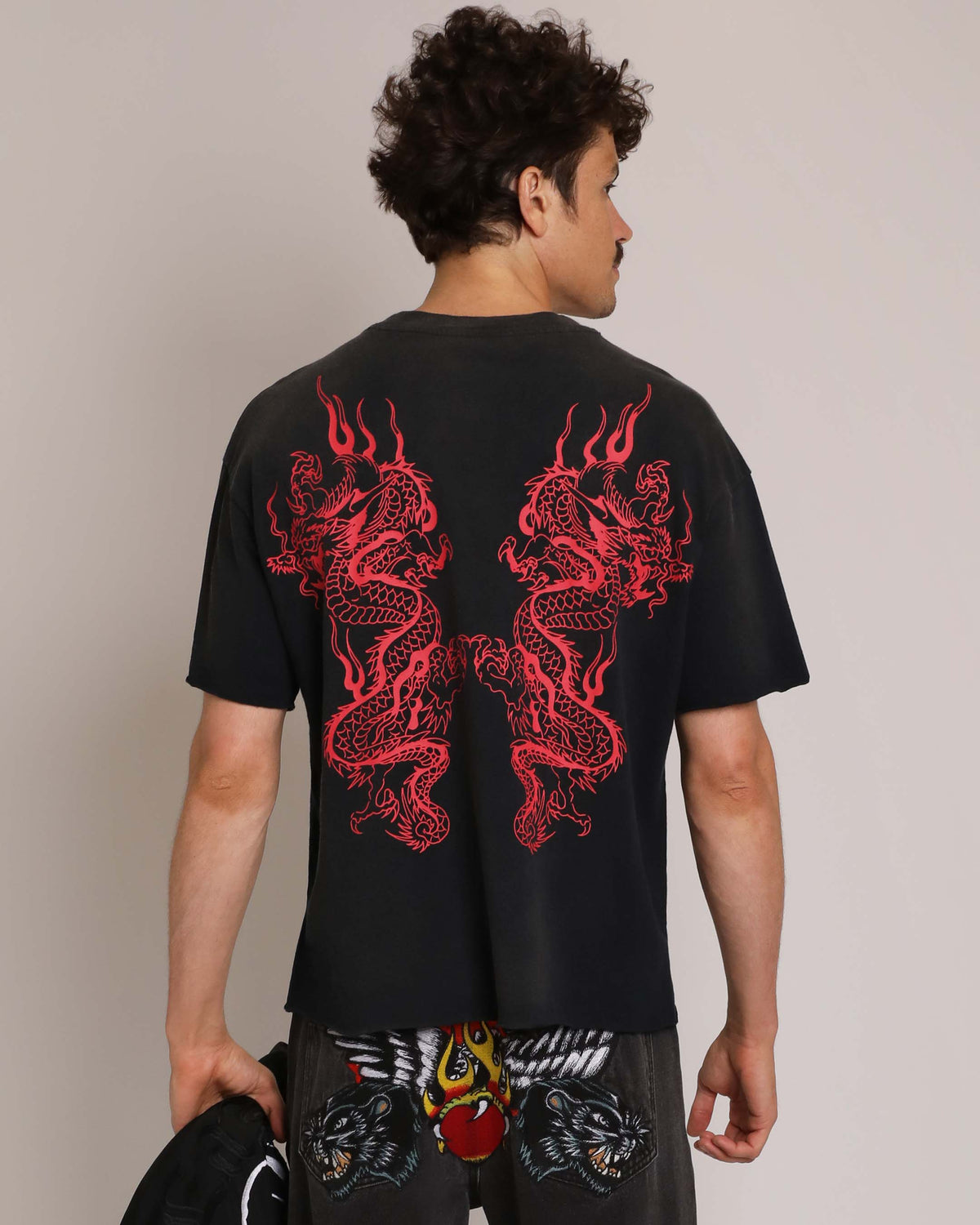 Mary Dragons Boxy Cropped Tee | Men's Y2K Boxy Tee | Ed Hardy SUNFADE BLACK | Ed Hardy