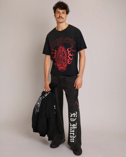 Mary Dragons Boxy Cropped Tee | Men's Y2K Boxy Tee | Ed Hardy SUNFADE BLACK | Ed Hardy
