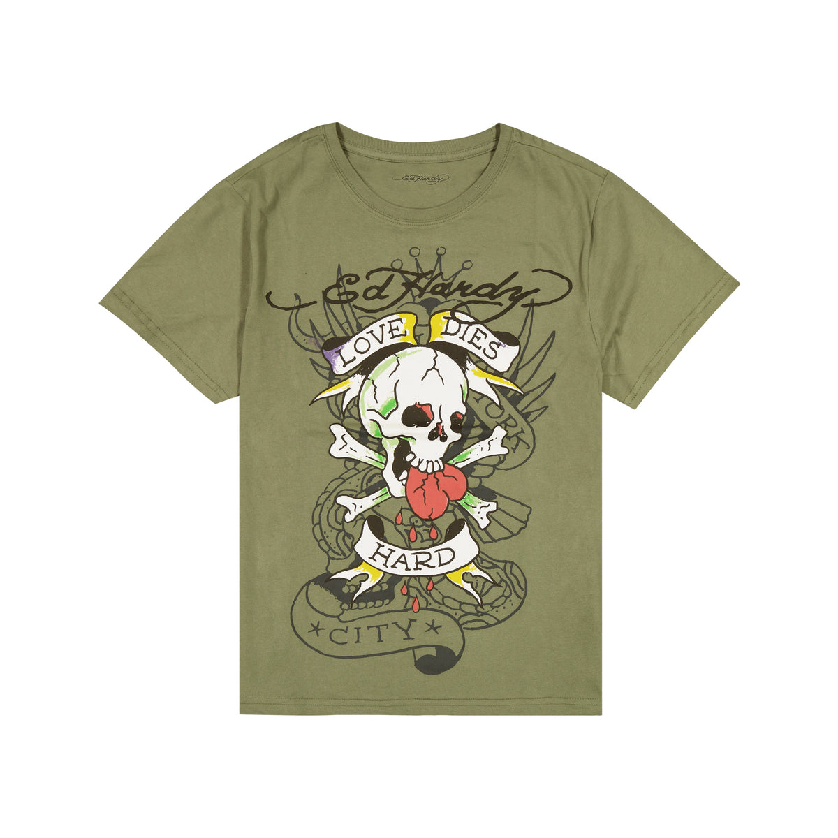 Heart Skull Men SS Tee LT OLIVE | Ed Hardy