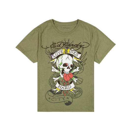Heart Skull Men SS Tee LT OLIVE | Ed Hardy