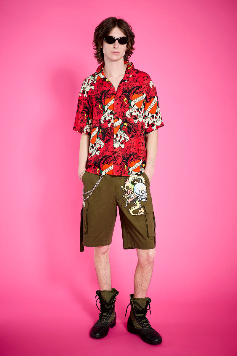 LKS Skull Boxy Camp Shirt RED | Ed Hardy