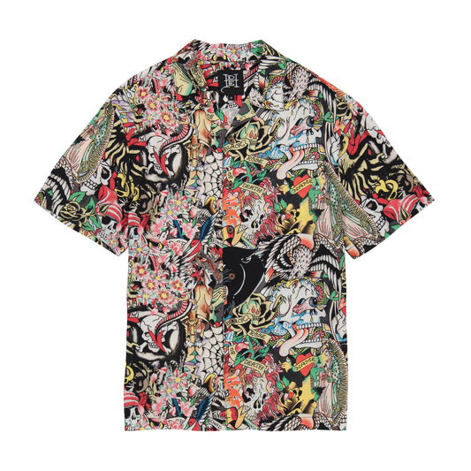 Tattoo Collage Camp Shirt MULTI | Ed Hardy