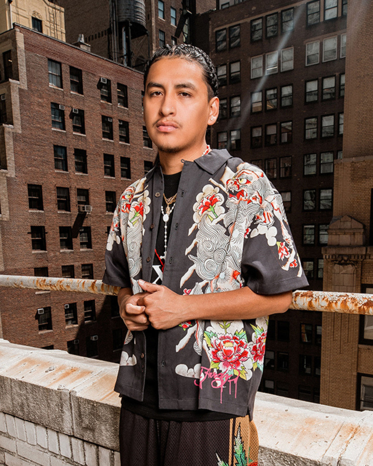 Japan Lyon Boxy Camp Shirt BLACK | Ed Hardy
