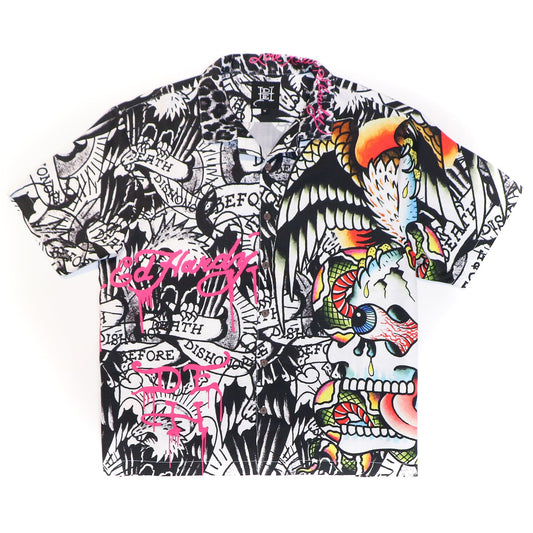 Battle Skull Boxy Camp Shirt MULTI | Ed Hardy
