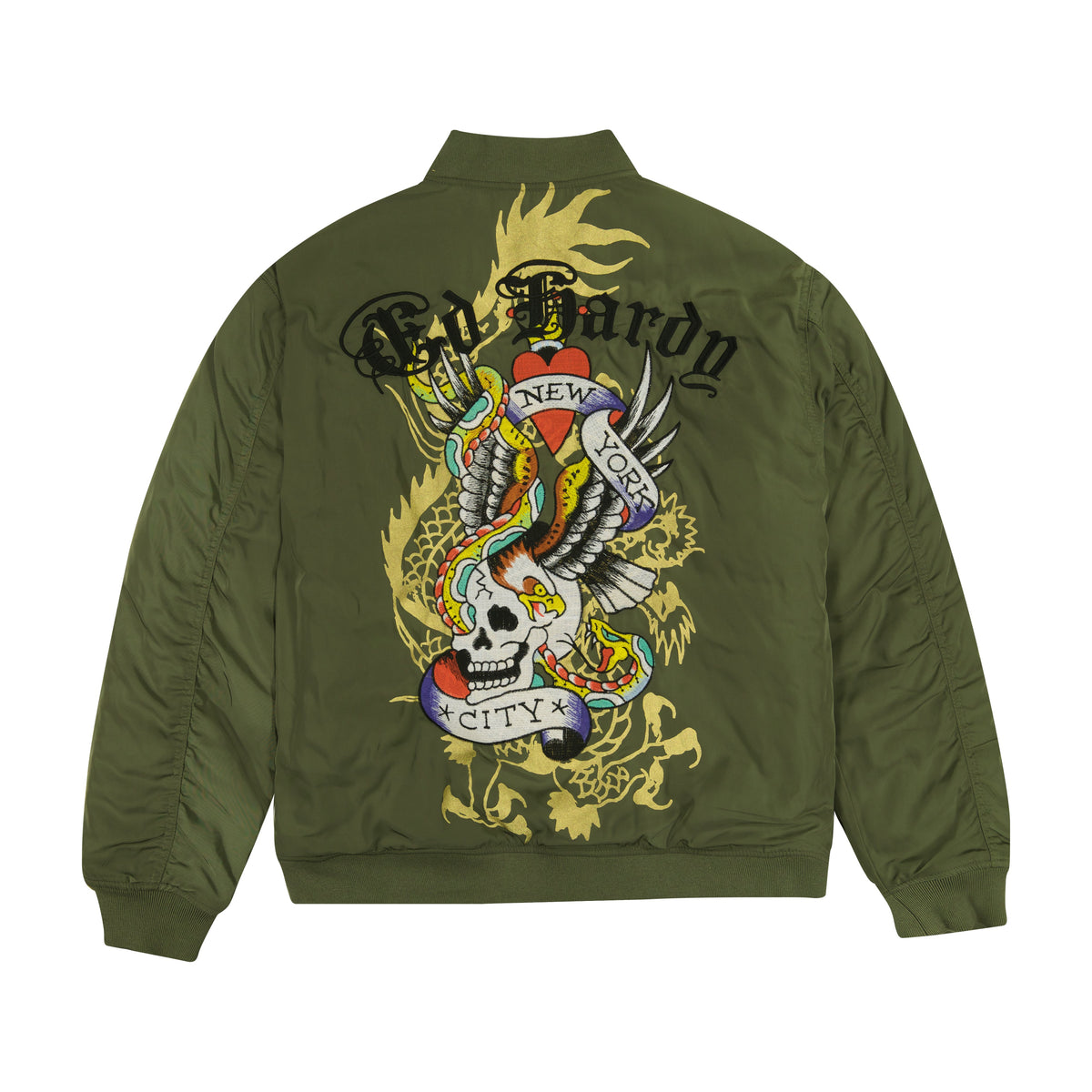 NYC Skull Bomber Jacket OLIVE | Ed Hardy