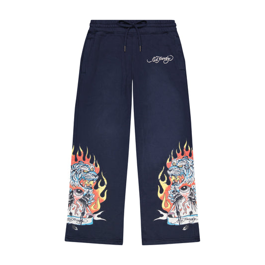 Tiger Flames Baggy Sweatpants SUNFADE NAVY | Ed Hardy