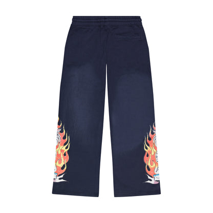 Tiger Flames Baggy Sweatpants SUNFADE NAVY | Ed Hardy