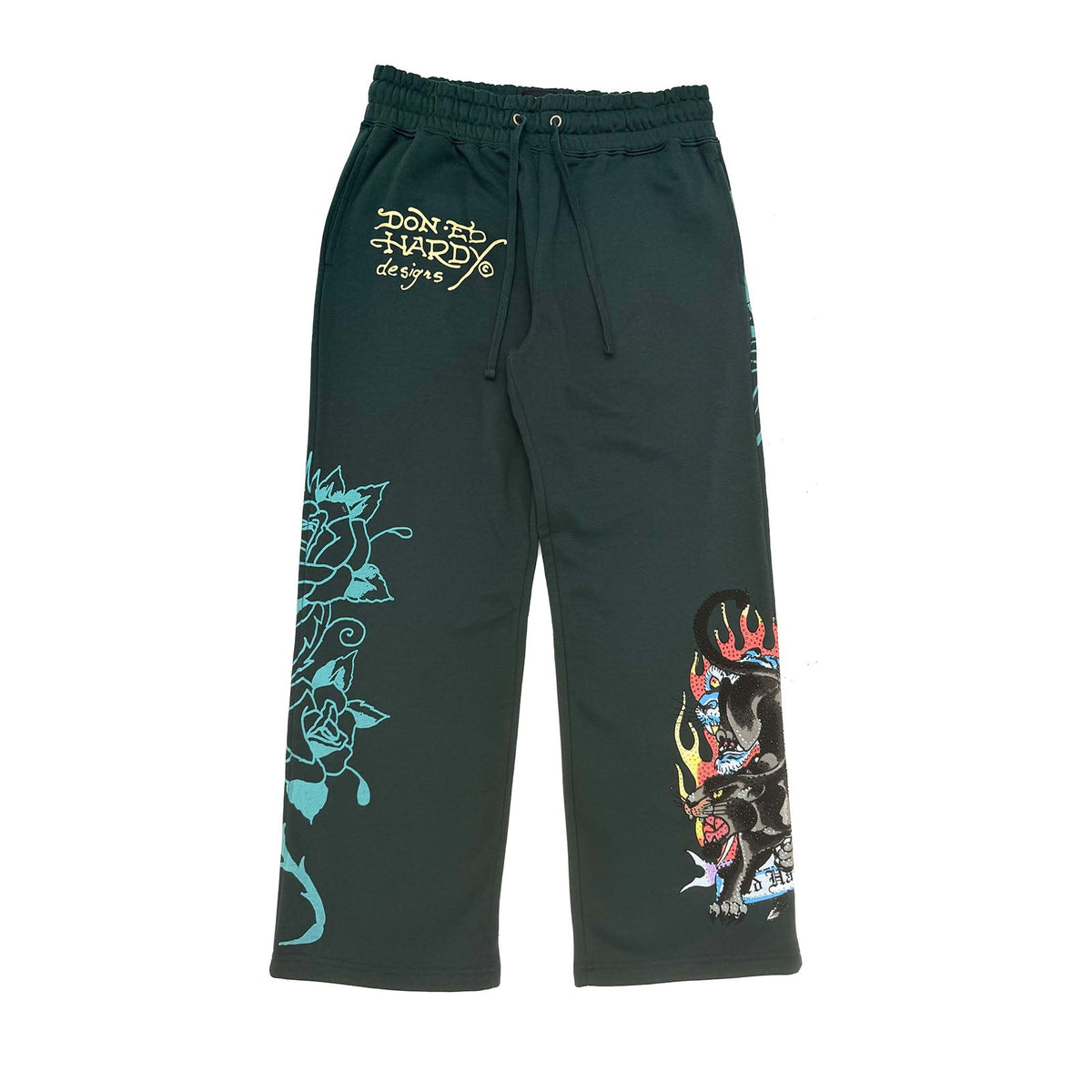 Fire Panther Rhinestone Baggy Sweatpants HUNTER | Ed Hardy