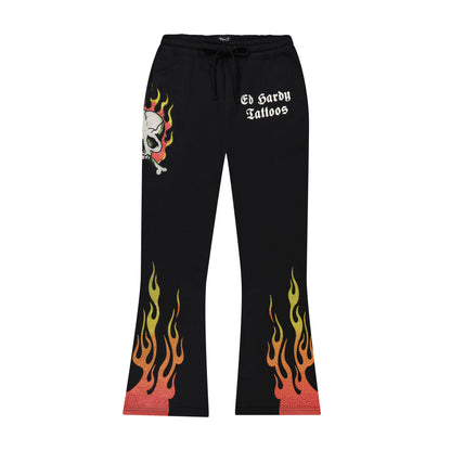 Skull Flames Bootcut Sweatpants BLACK | Ed Hardy