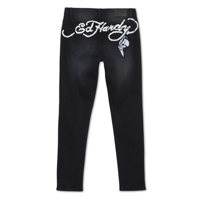 Dagger Skull Slim Skinny Jean FADED BLACK | Ed Hardy