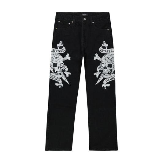 Skulls Wide Leg Baggy Jeans BLACK WASH | Ed Hardy